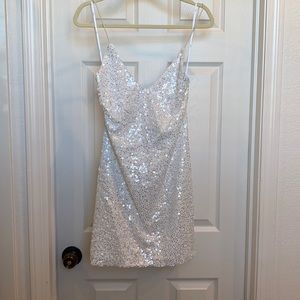Lulus Force of Fashion White Backless Sequence Mini Dress.